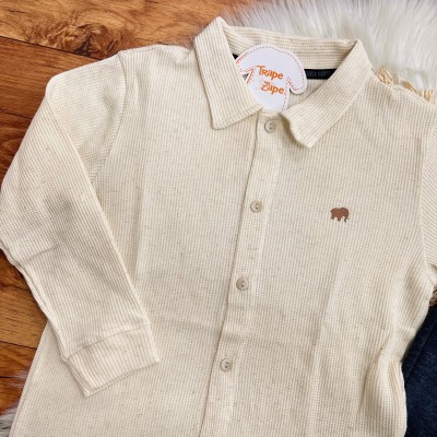 Conj. Camisa Manga Longa de Linho e Calça de Moletom - Areia e Chumbo